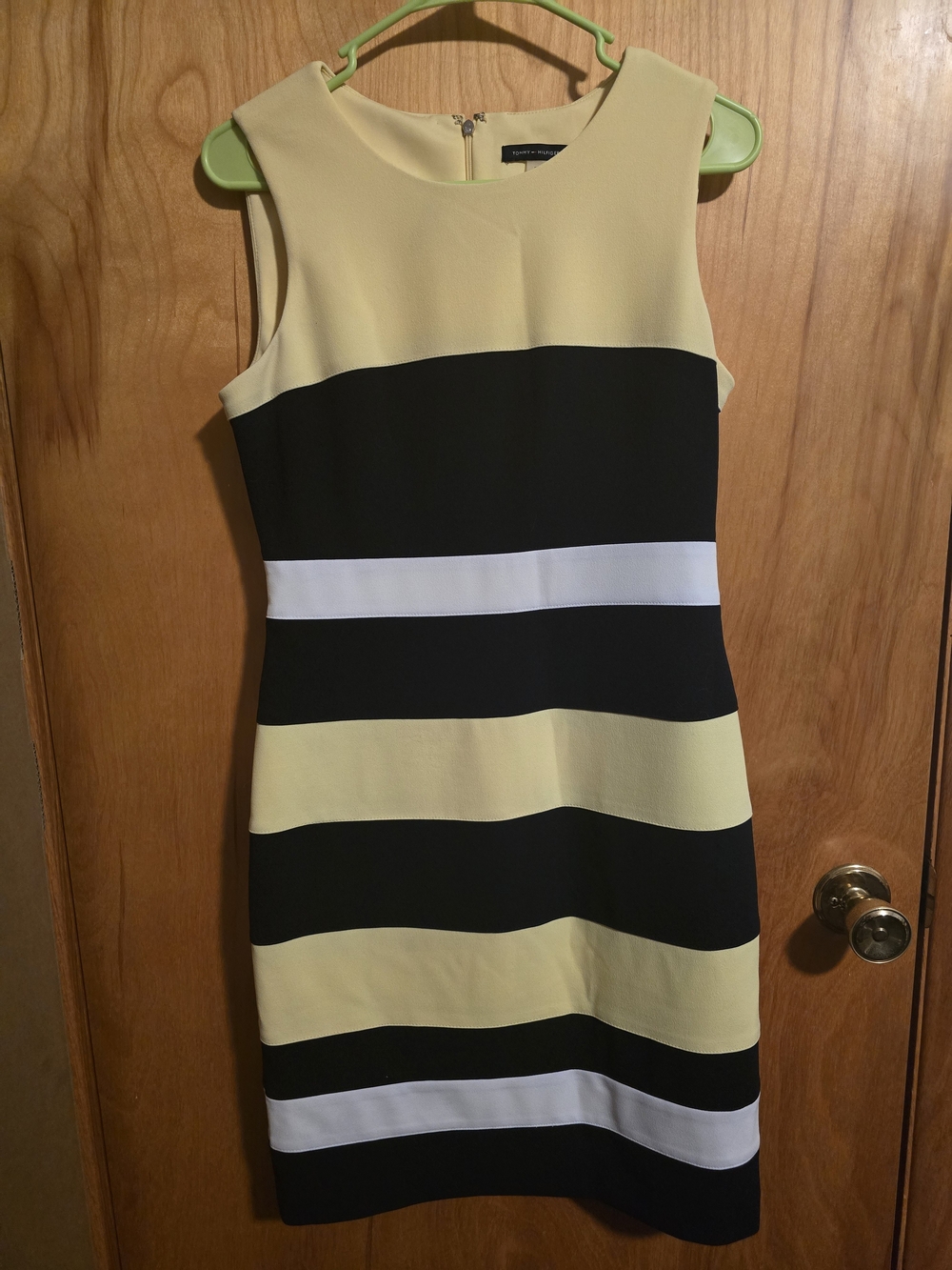 Tommy Hilfiger Yellow, Black & White Striped Sheath Dress